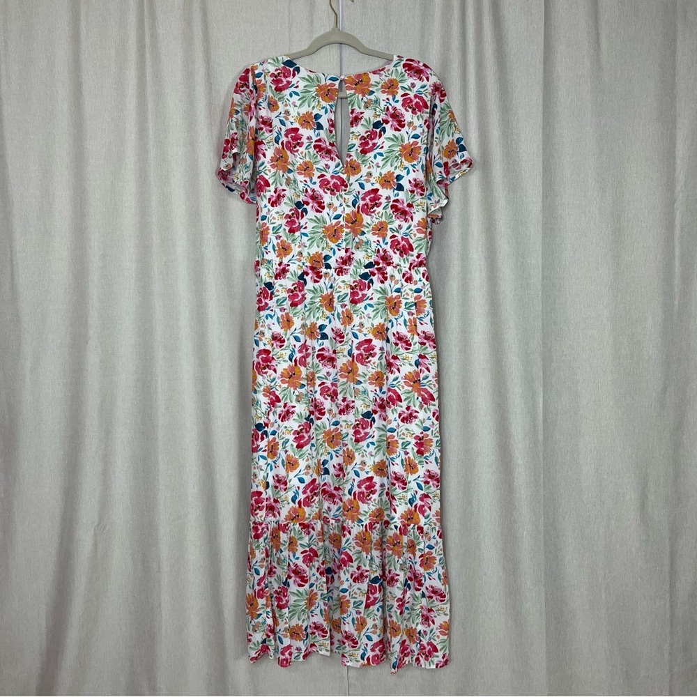 Torrid Floral Hi-low Flutter Sleeve Ivory Gauze Button Front Tea-Length Dress 3X - Picture 9 of 15
